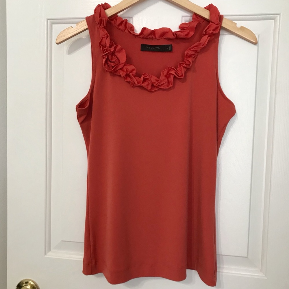 The Limited small orange ruffle sleeveless blouse